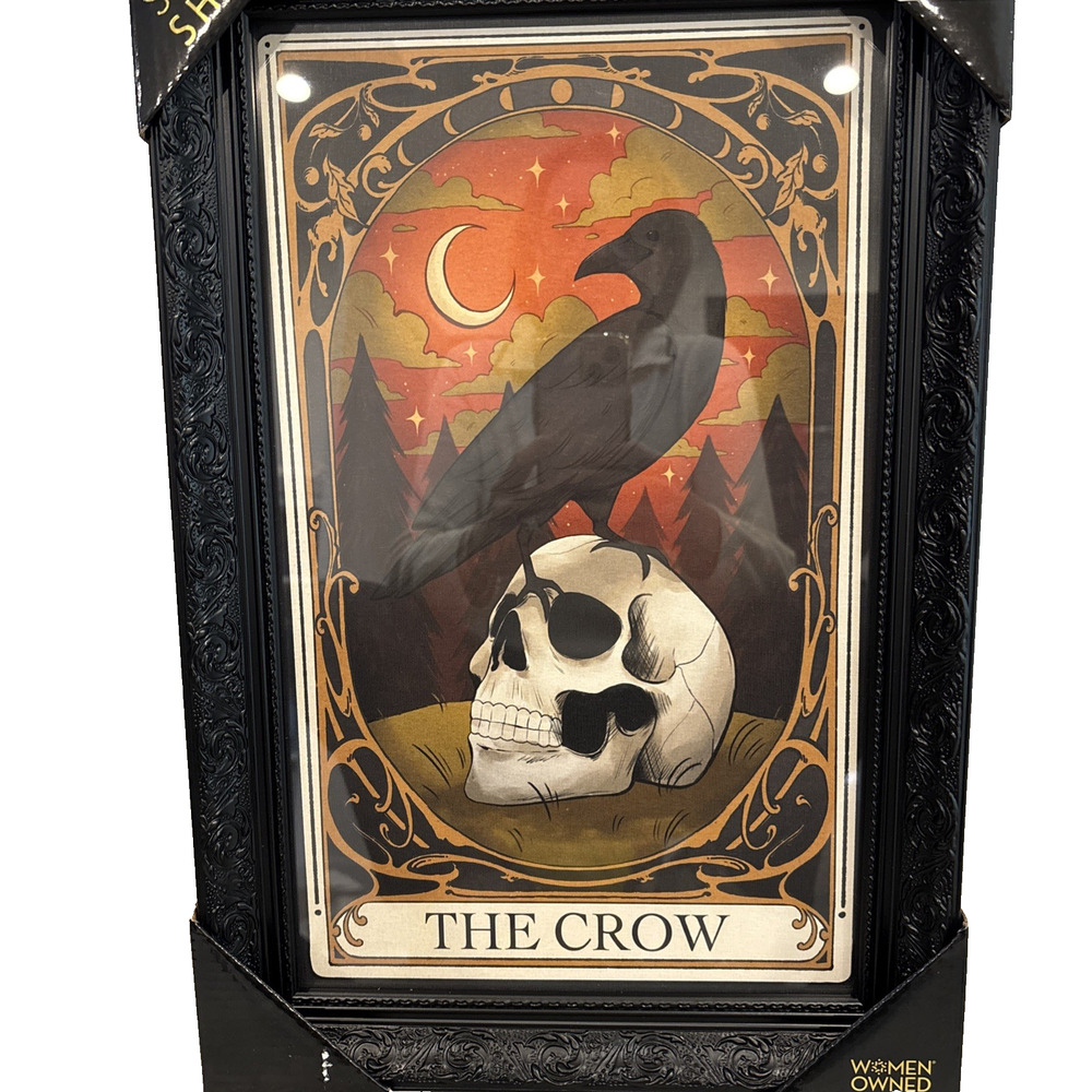 Sapna Shah "The Crow" Tarot Card Skull Black Bird Framed Wall Art Halloween NEW